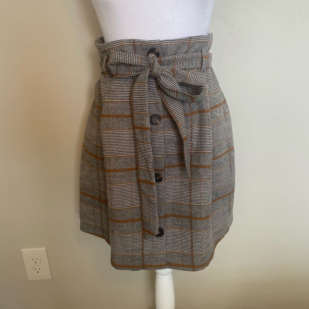 Potters Pot Skirt | Plaid Paper bag style w/ belt | Large